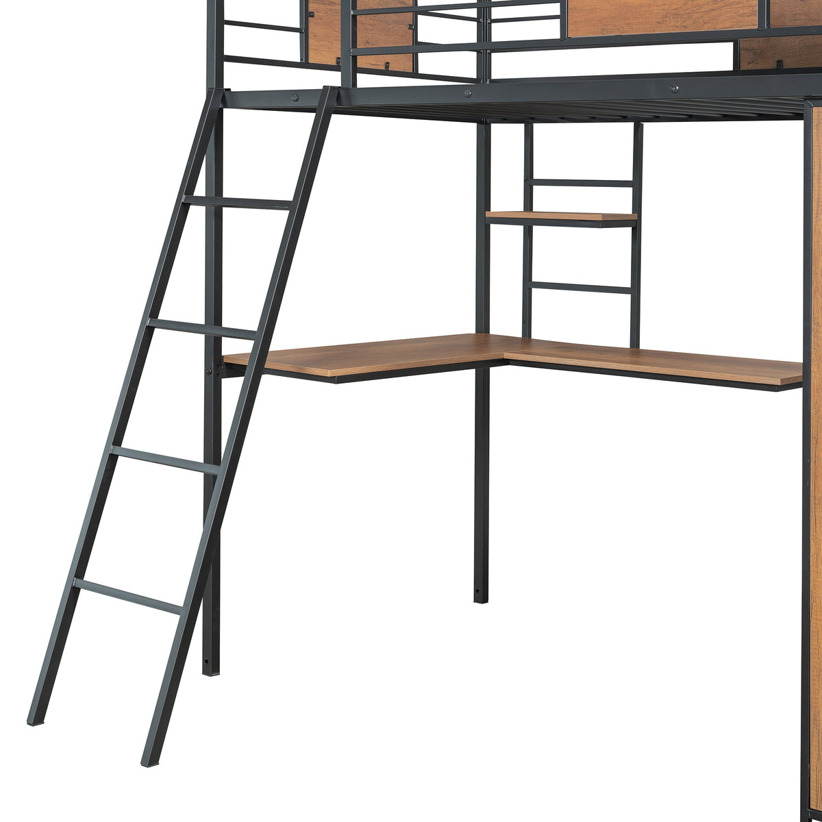 Twin Loft Bed with Desk and Wardrobe in Black Metal
