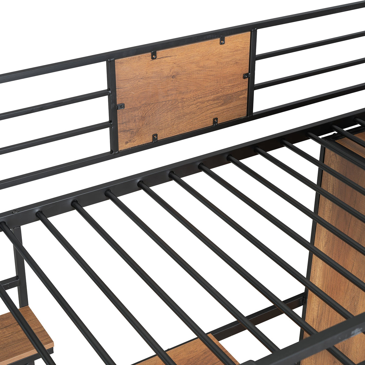 Twin Loft Bed with Desk and Wardrobe in Black Metal