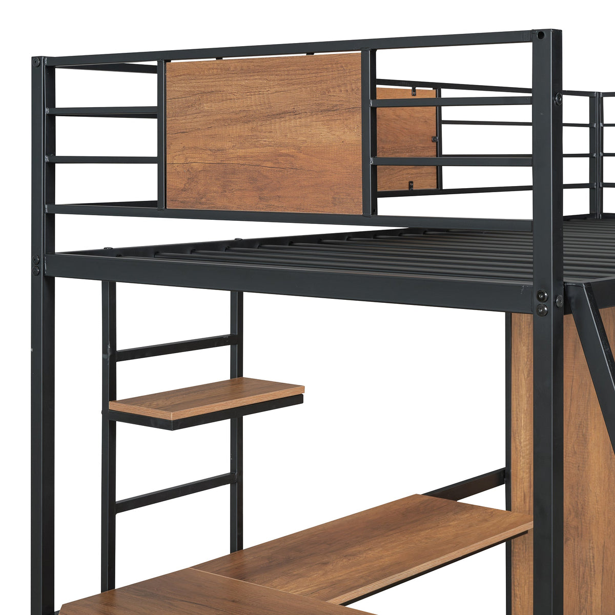 Twin Loft Bed with Desk and Wardrobe in Black Metal