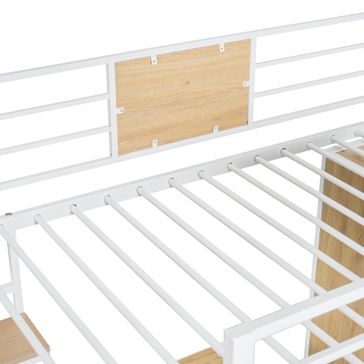 Twin Loft Bed with Desk and Wardrobe, White Metal Frame