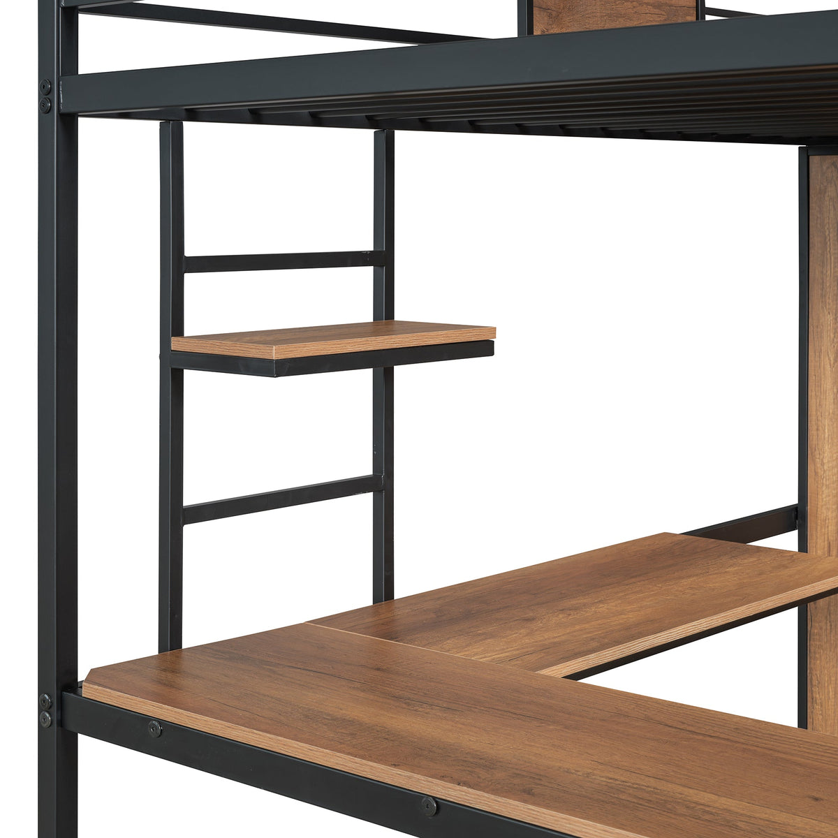 Twin Loft Bed with Desk and Wardrobe in Black Metal