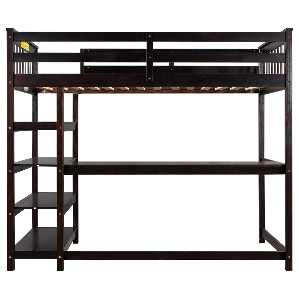 Twin Loft Bed with Desk and Shelves, Espresso Wood
