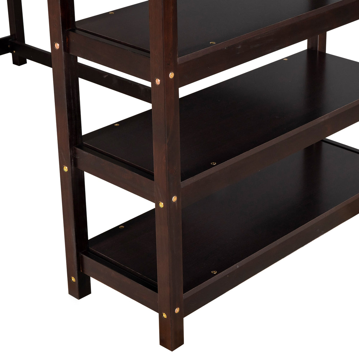 Twin Loft Bed with Desk and Shelves, Espresso Wood