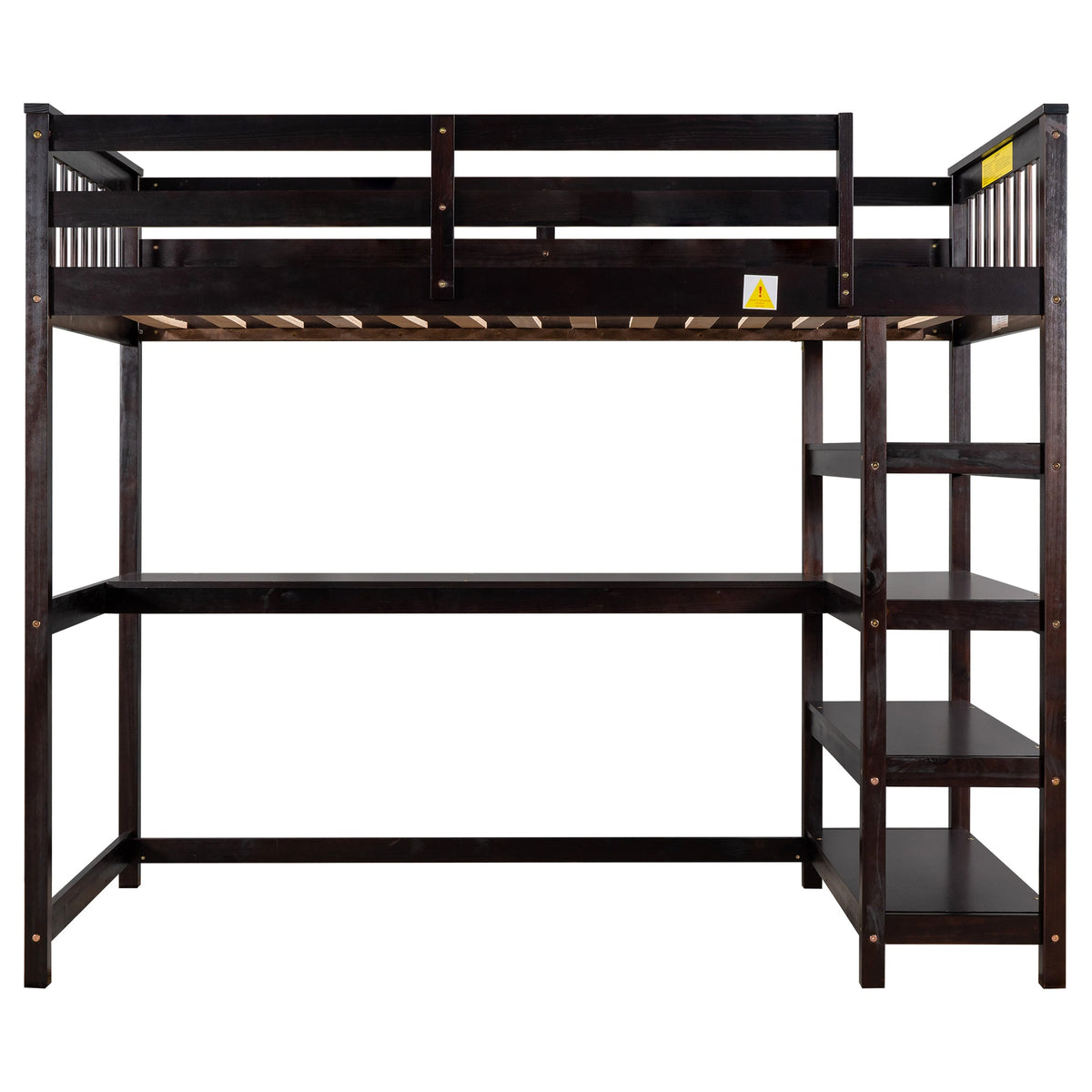 Twin Loft Bed with Desk and Shelves, Espresso Wood