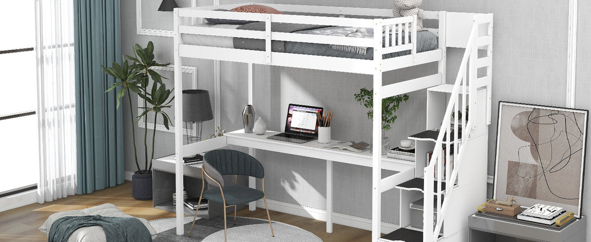 Twin Loft Bed with Storage Staircase and Desk