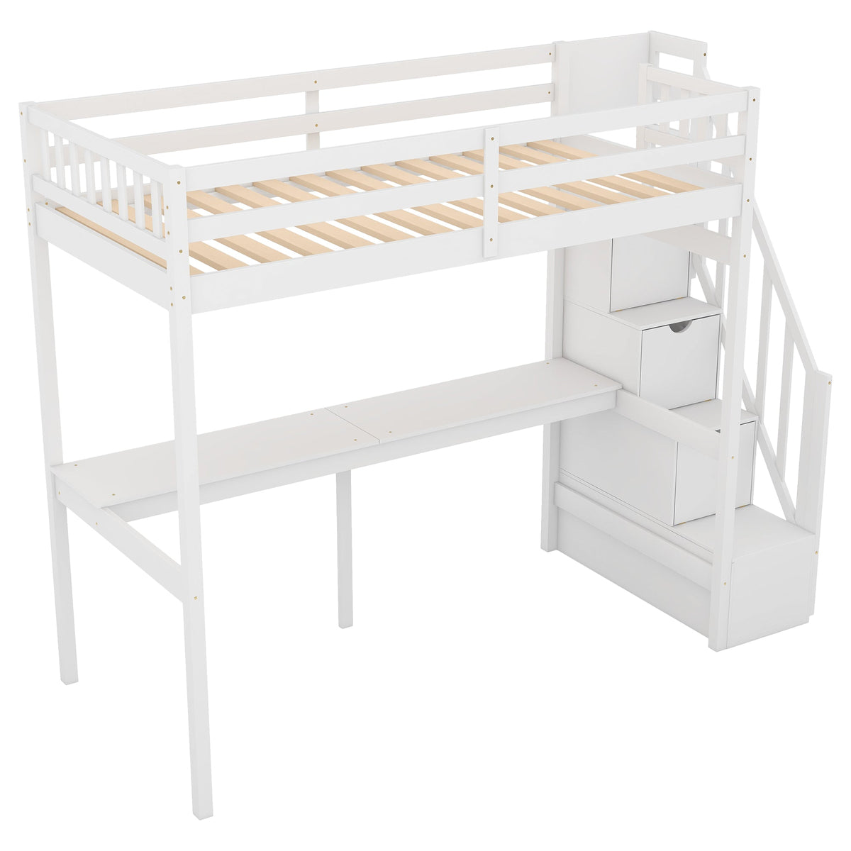 Twin Loft Bed with Storage Staircase and Desk