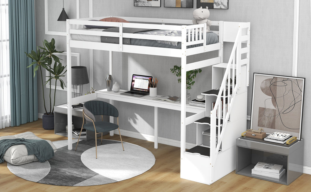 Twin Loft Bed with Storage Staircase and Desk