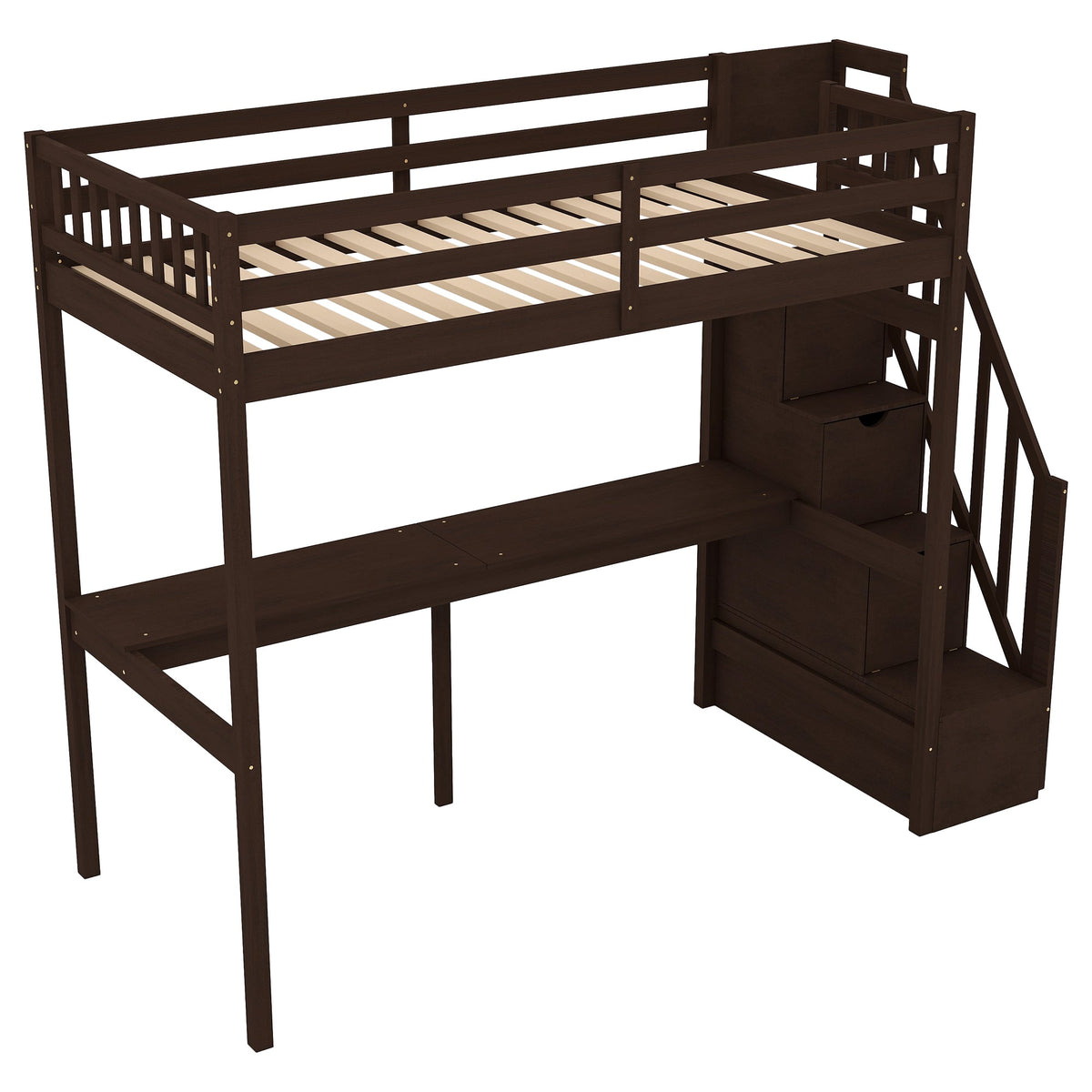 Twin Loft Bed with Storage Staircase and Built-in Desk