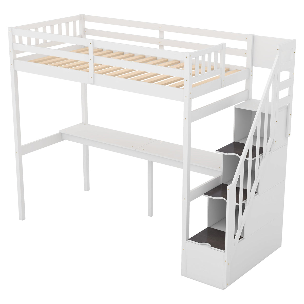 Twin Loft Bed with Storage Staircase and Desk