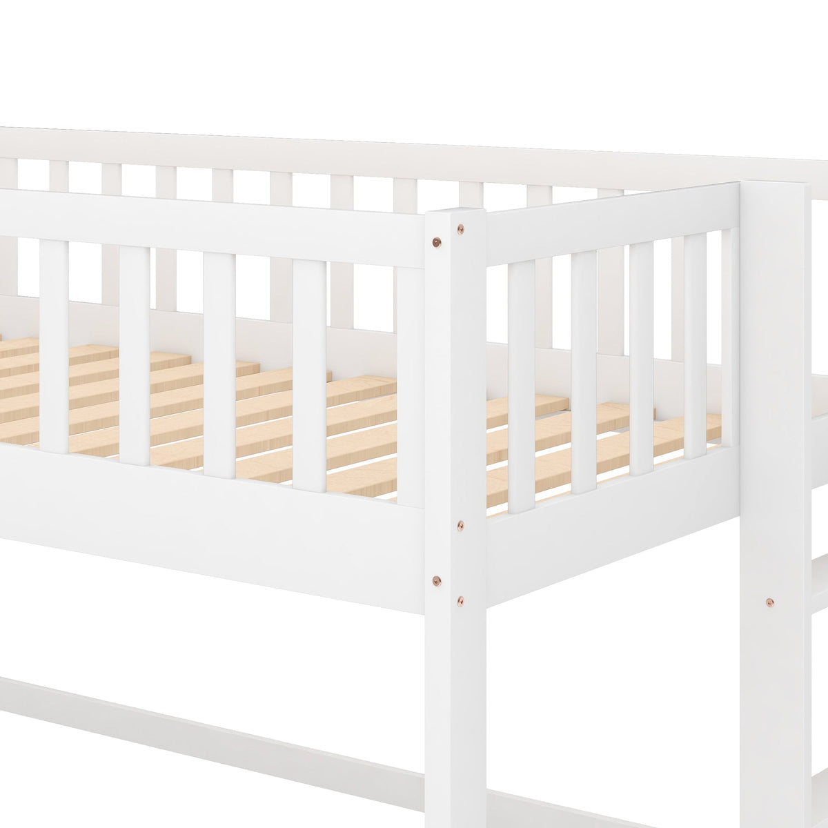 Twin Low Loft Bed with Slide and Ladder, White