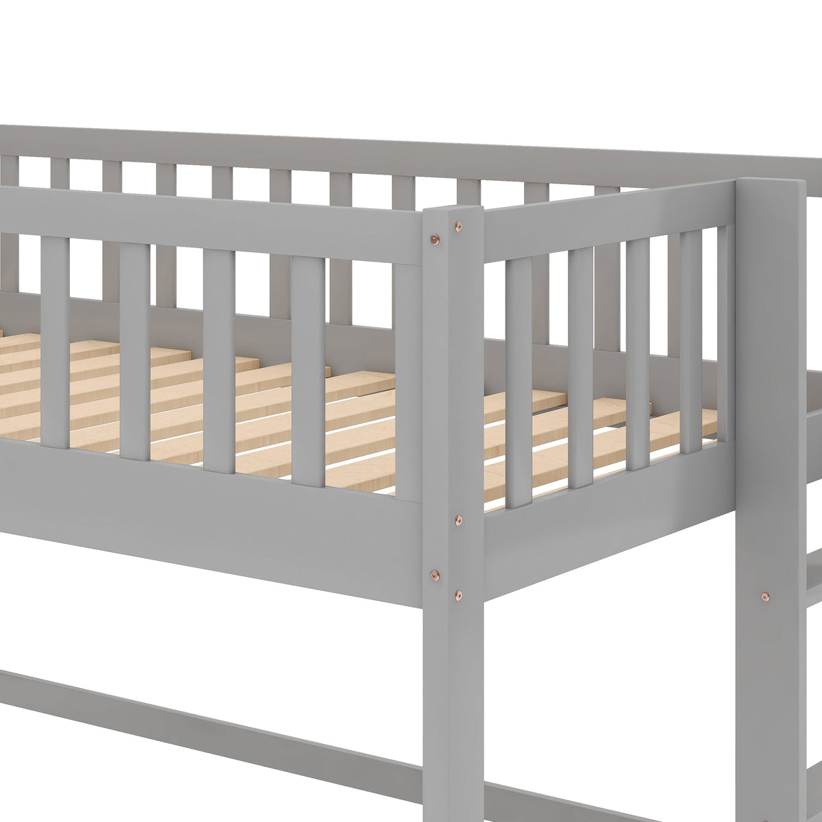 Twin Low Loft Bed with Slide and Ladder, Gray