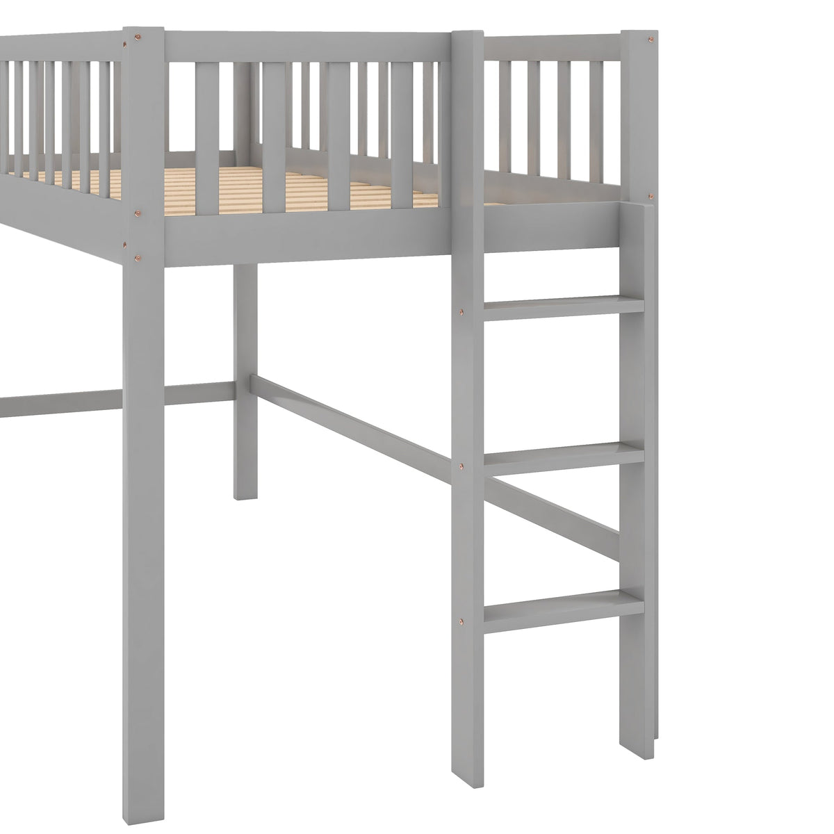 Twin Low Loft Bed with Slide and Ladder, Gray