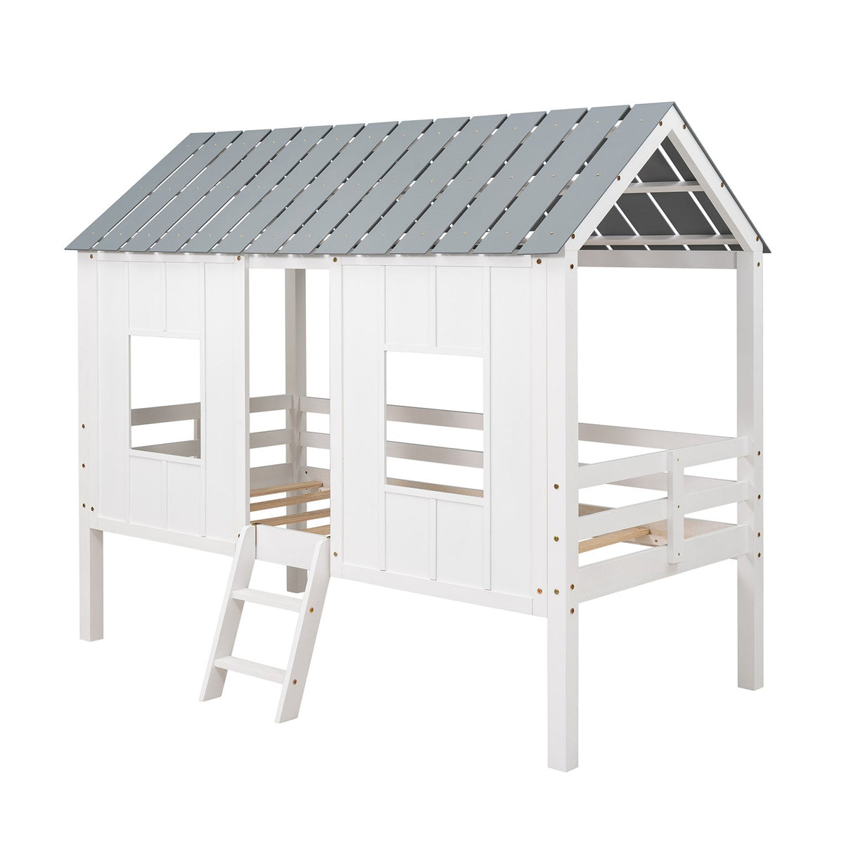 Twin Loft Bed with Playhouse Roof for Kids' Rooms