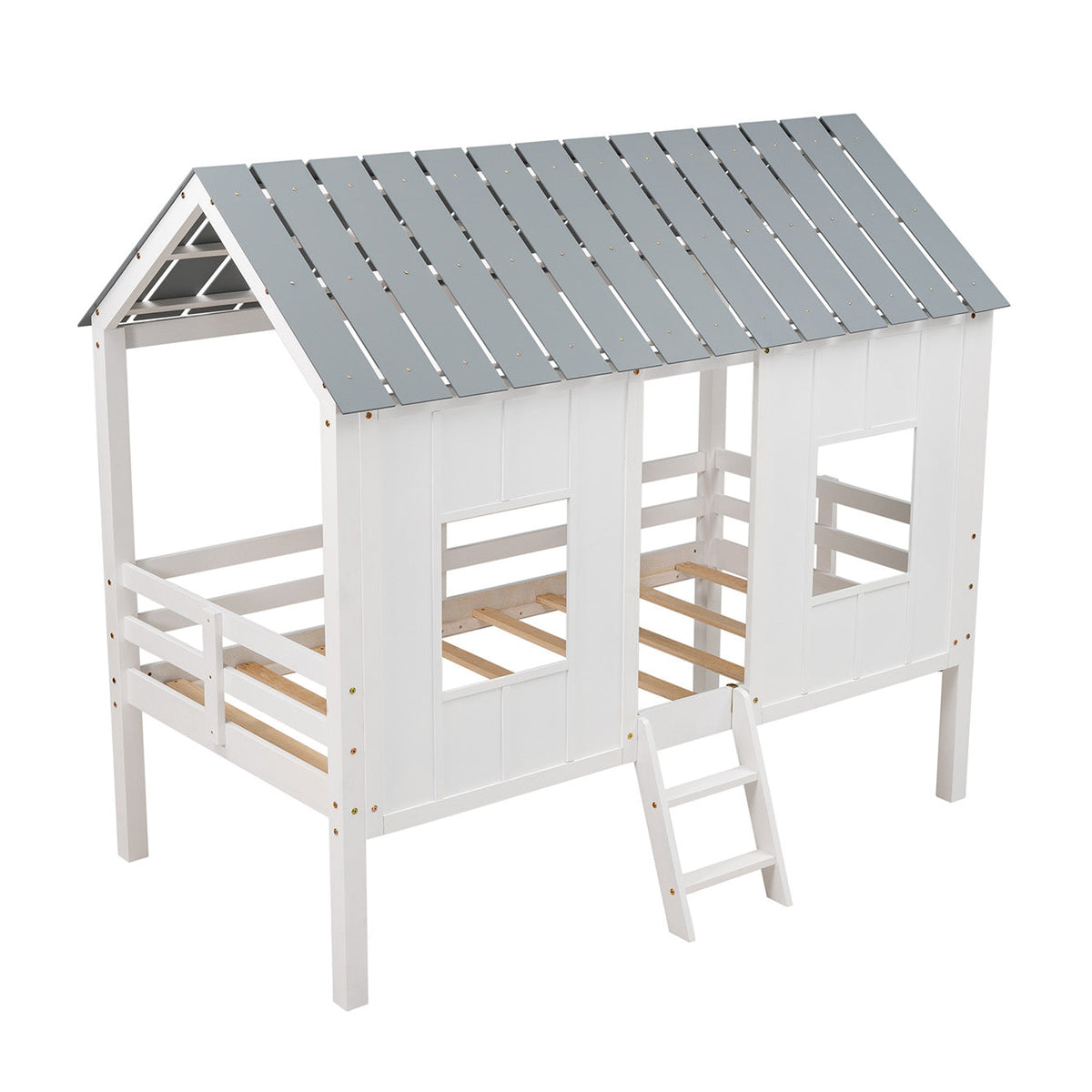 Twin Loft Bed with Playhouse Roof for Kids' Rooms