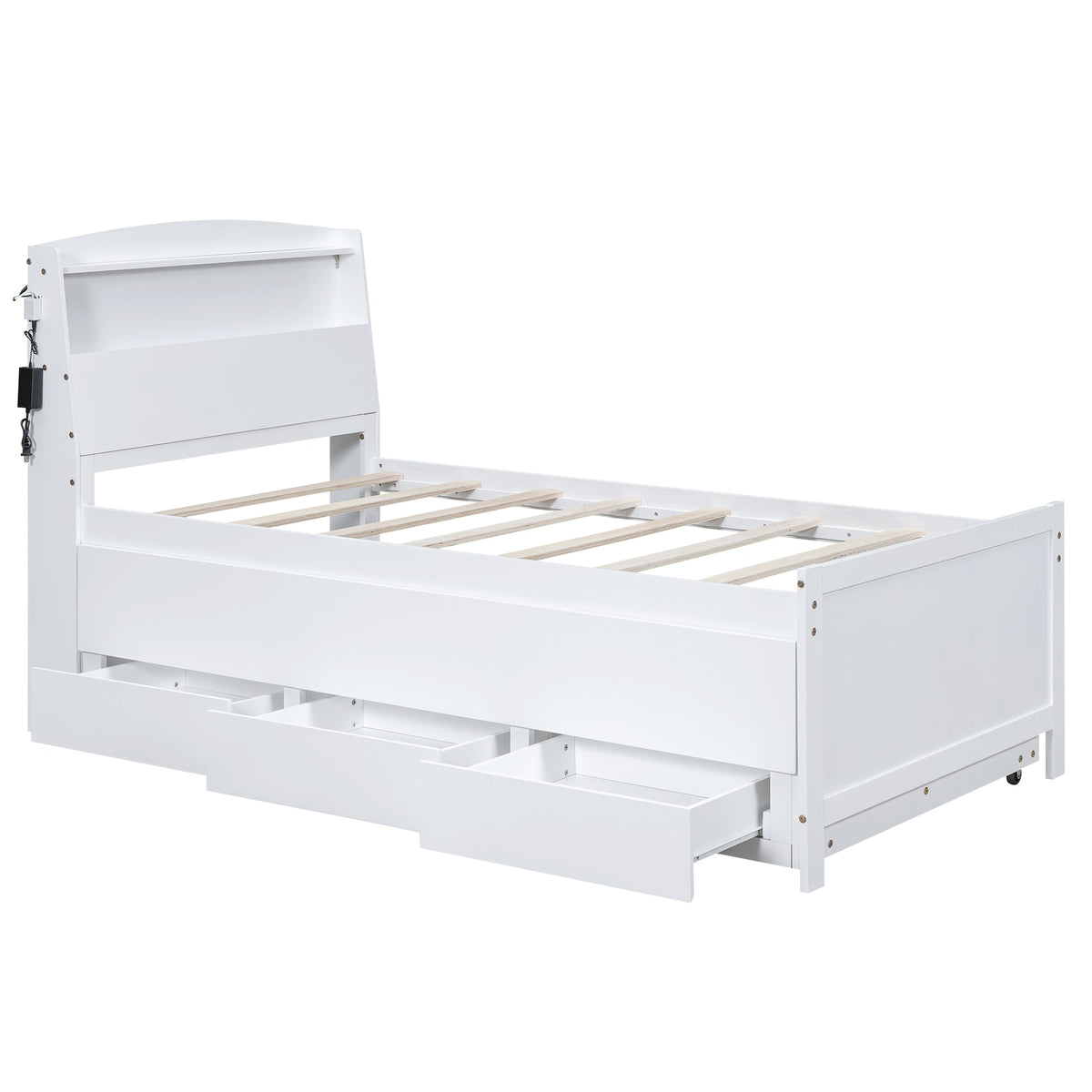Twin Platform Bed with Trundle, LED Headboard & Drawers