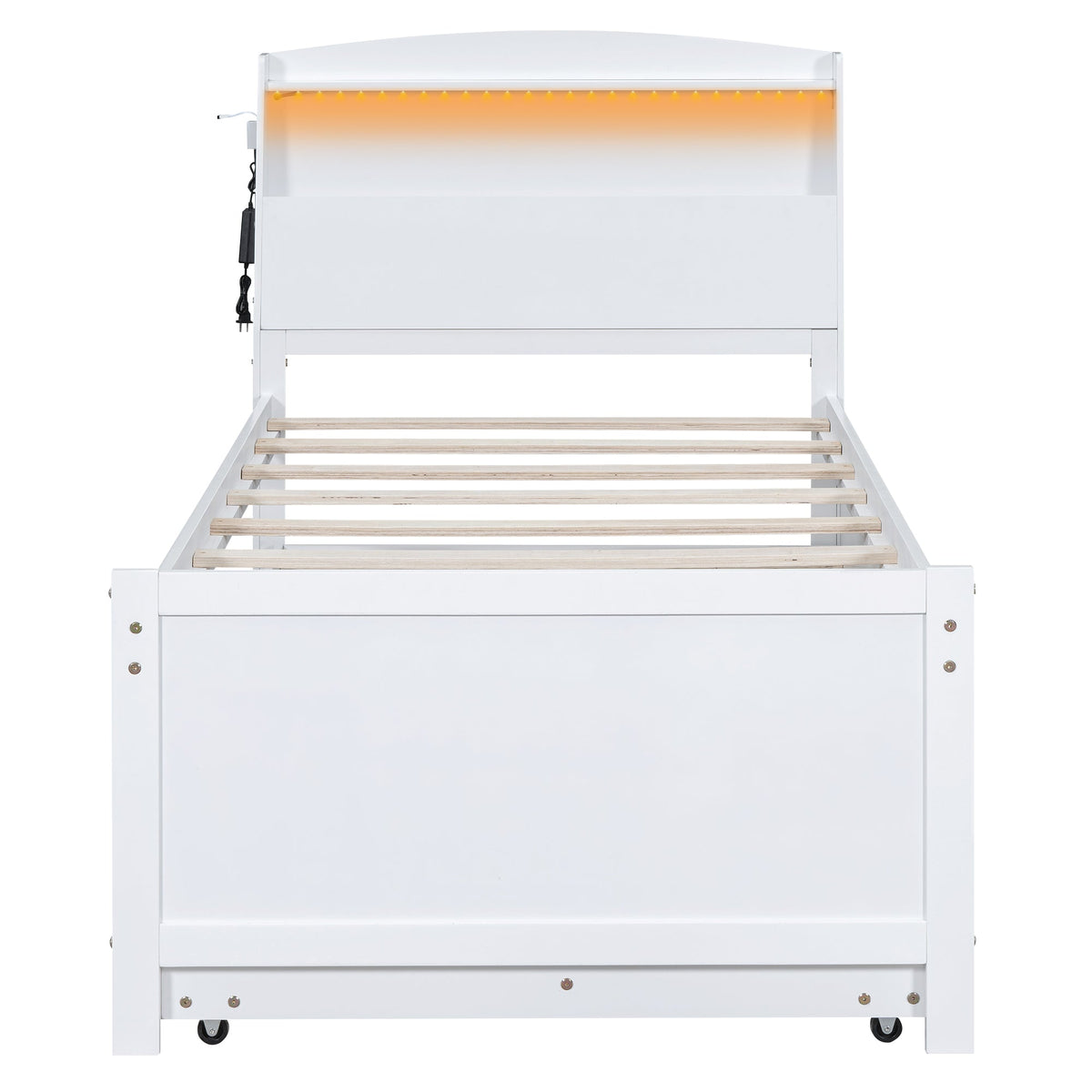 Twin Platform Bed with Trundle, LED Headboard & Drawers