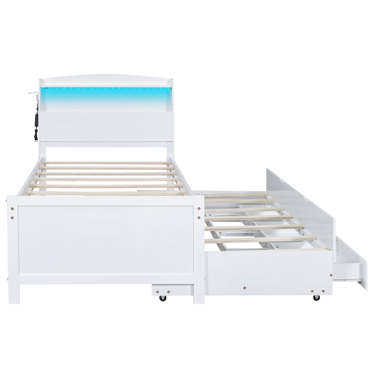 Twin Platform Bed with Trundle, LED Headboard & Drawers