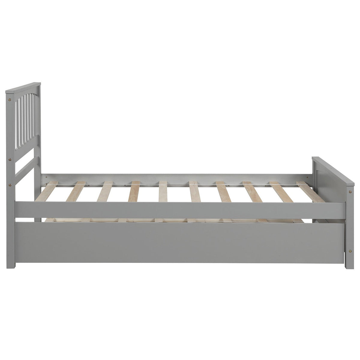 Twin Platform Bed with Trundle, Gray Solid Wood Frame