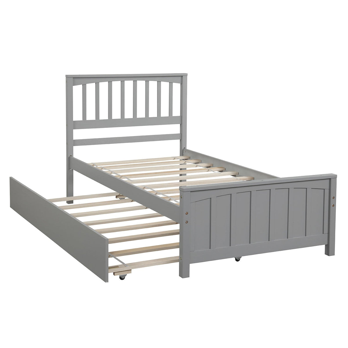 Twin Platform Bed with Trundle, Gray Solid Wood Frame