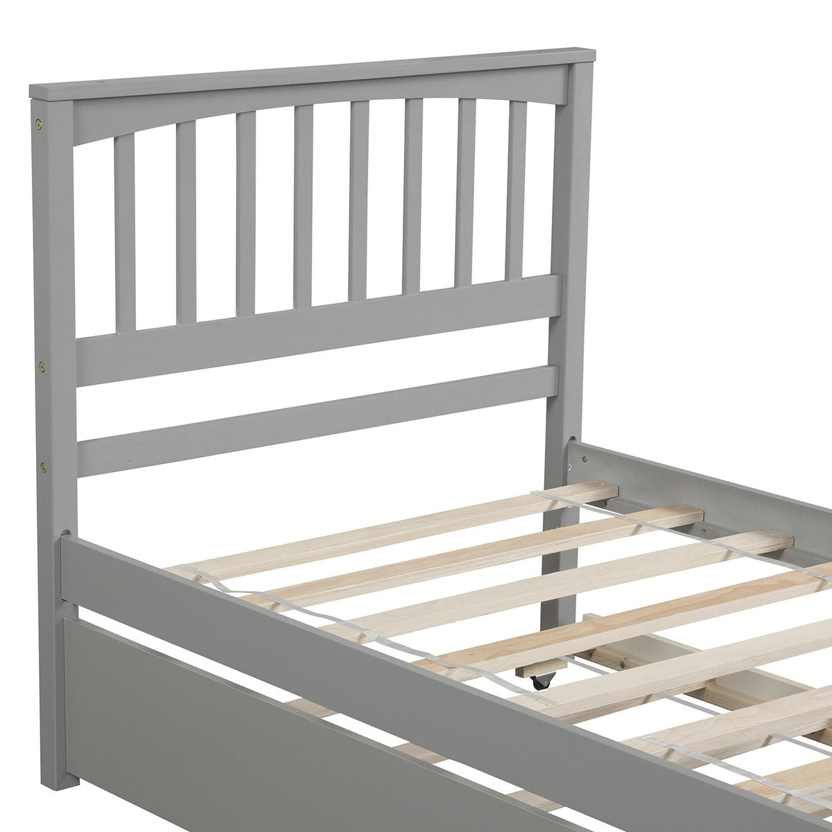 Twin Platform Bed with Trundle, Gray Solid Wood Frame