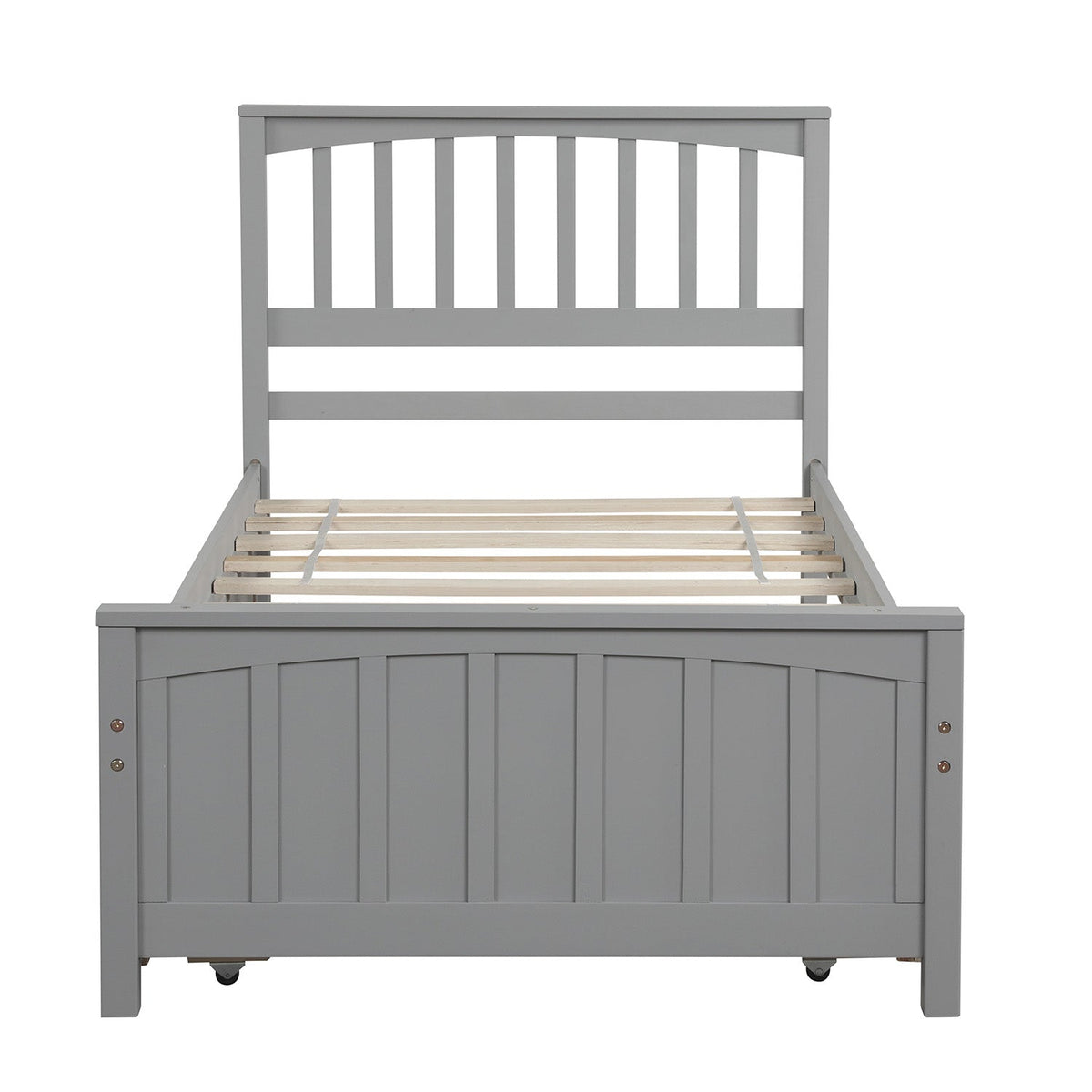 Twin Platform Bed with Trundle, Gray Solid Wood Frame