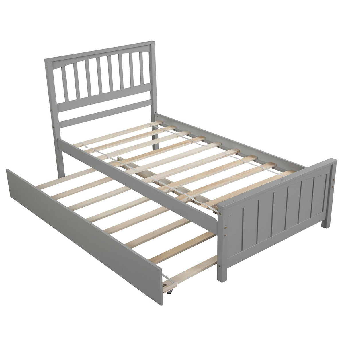 Twin Platform Bed with Trundle, Gray Solid Wood Frame