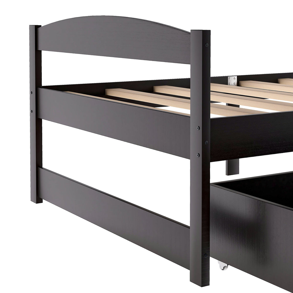 Twin Platform Bed with Drawers, Espresso Wood Frame
