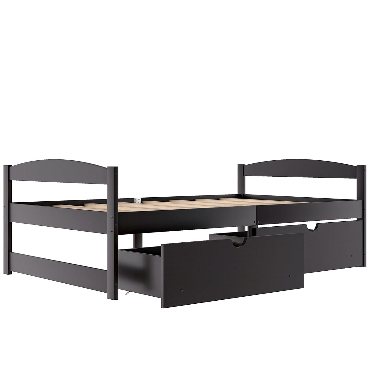 Twin Platform Bed with Drawers, Espresso Wood Frame