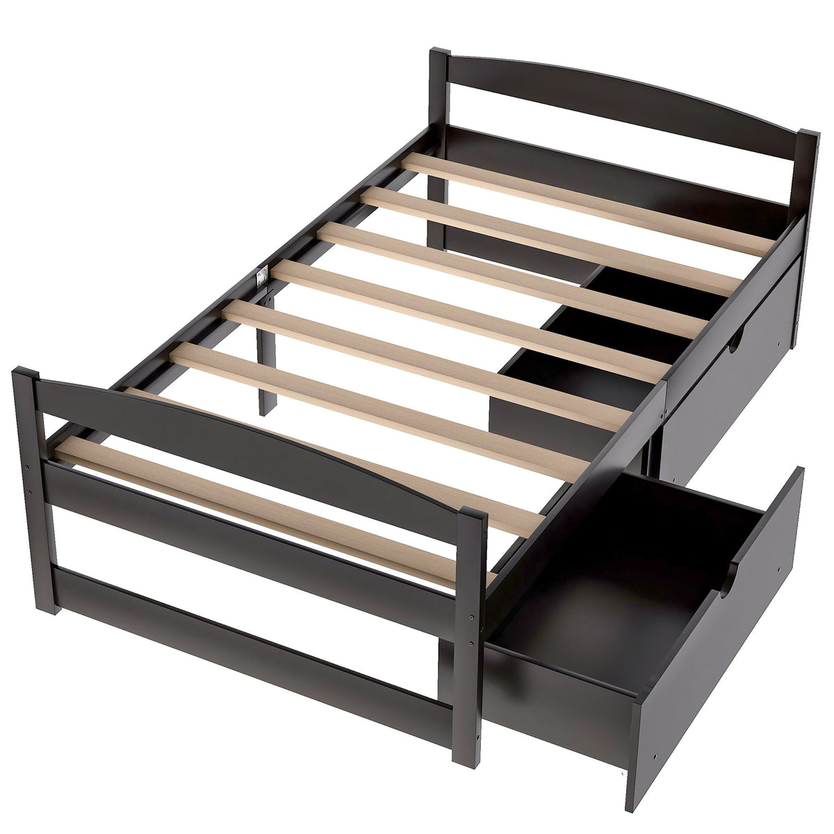 Twin Platform Bed with Drawers, Espresso Wood Frame
