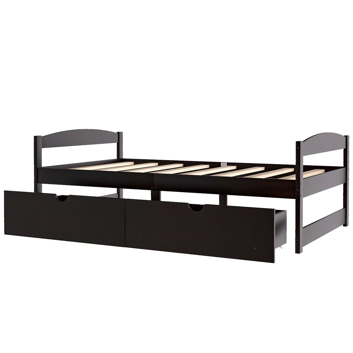 Twin Platform Bed with Drawers, Espresso Wood Frame