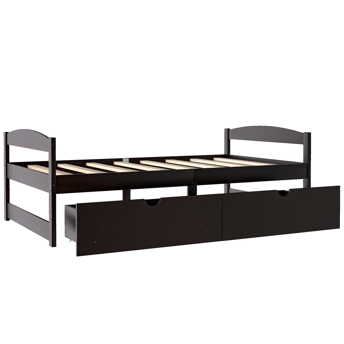 Twin Platform Bed with Drawers, Espresso Wood Frame