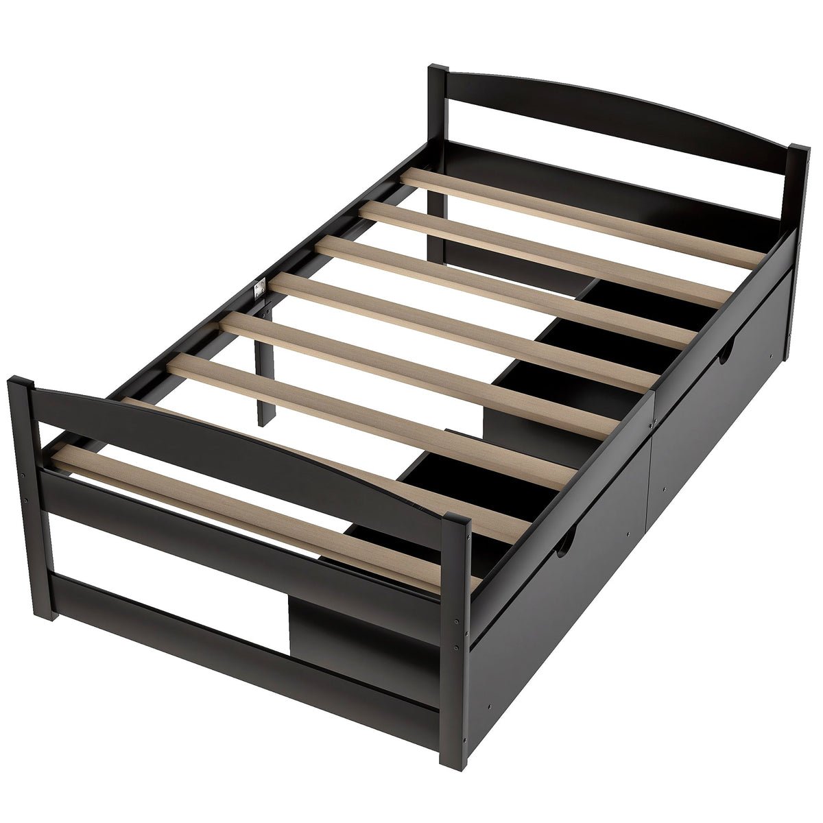 Twin Platform Bed with Drawers, Espresso Wood Frame