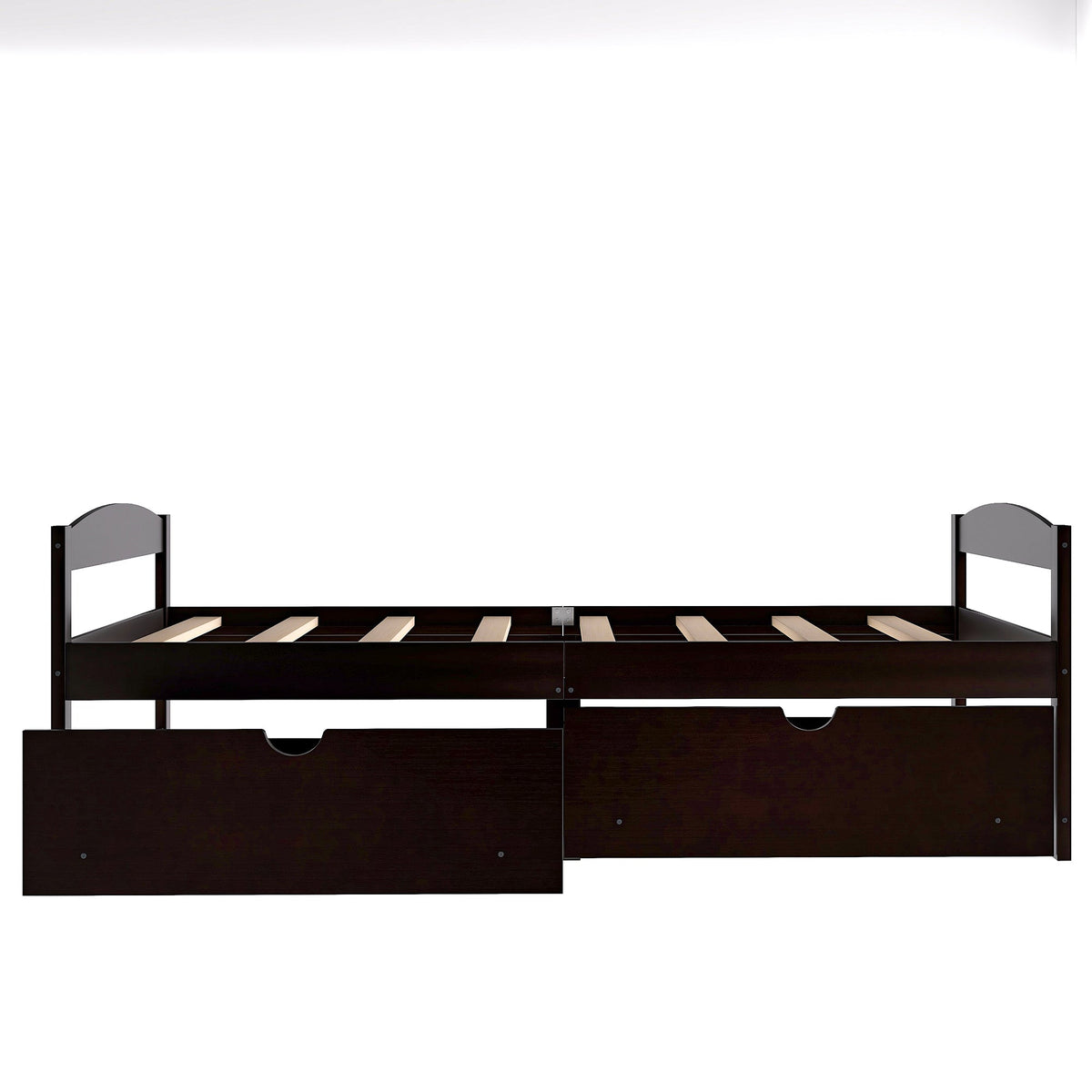 Twin Platform Bed with Drawers, Espresso Wood Frame