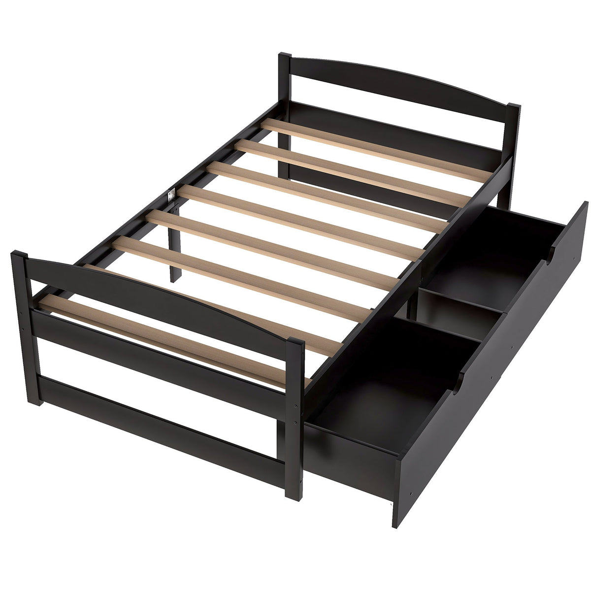 Twin Platform Bed with Drawers, Espresso Wood Frame