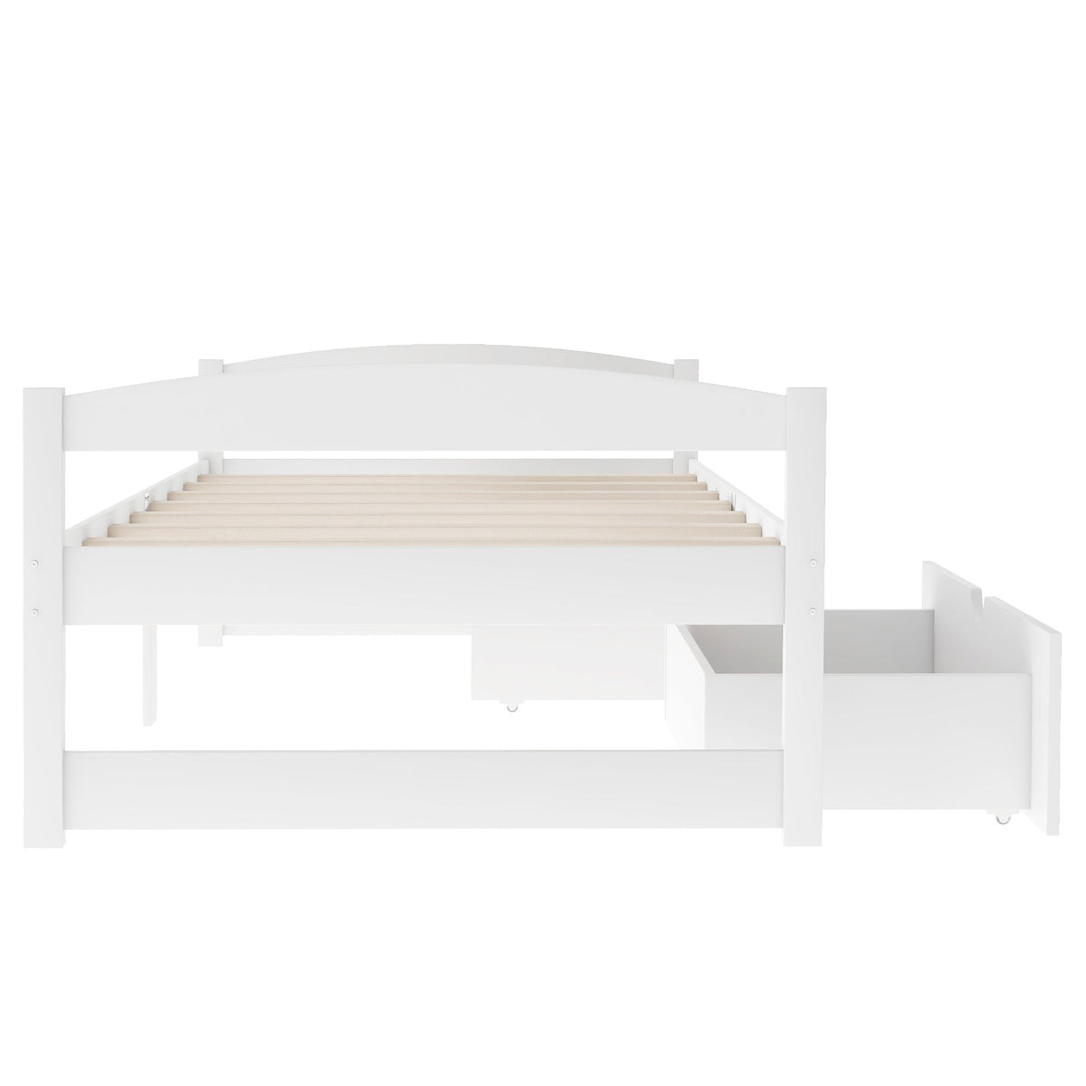 Twin Platform Bed with Drawers, White Wood Frame
