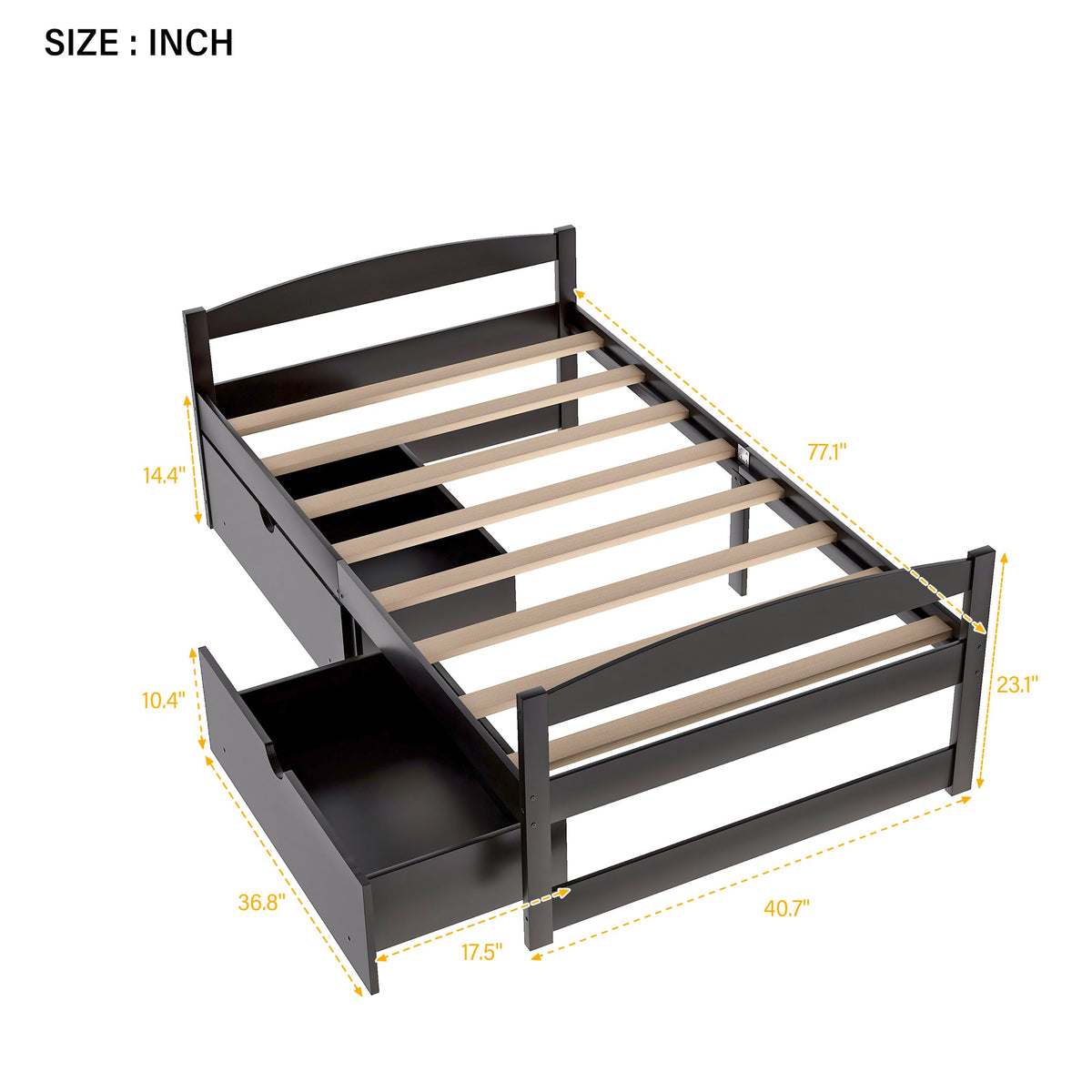 Twin Platform Bed with Drawers, Espresso Wood Frame