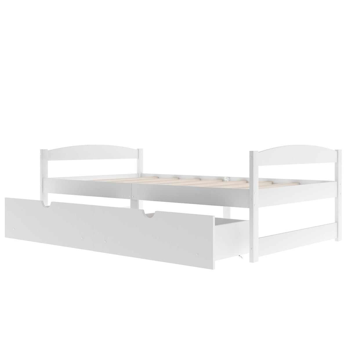 Twin Platform Bed with Drawers, White Wood Frame