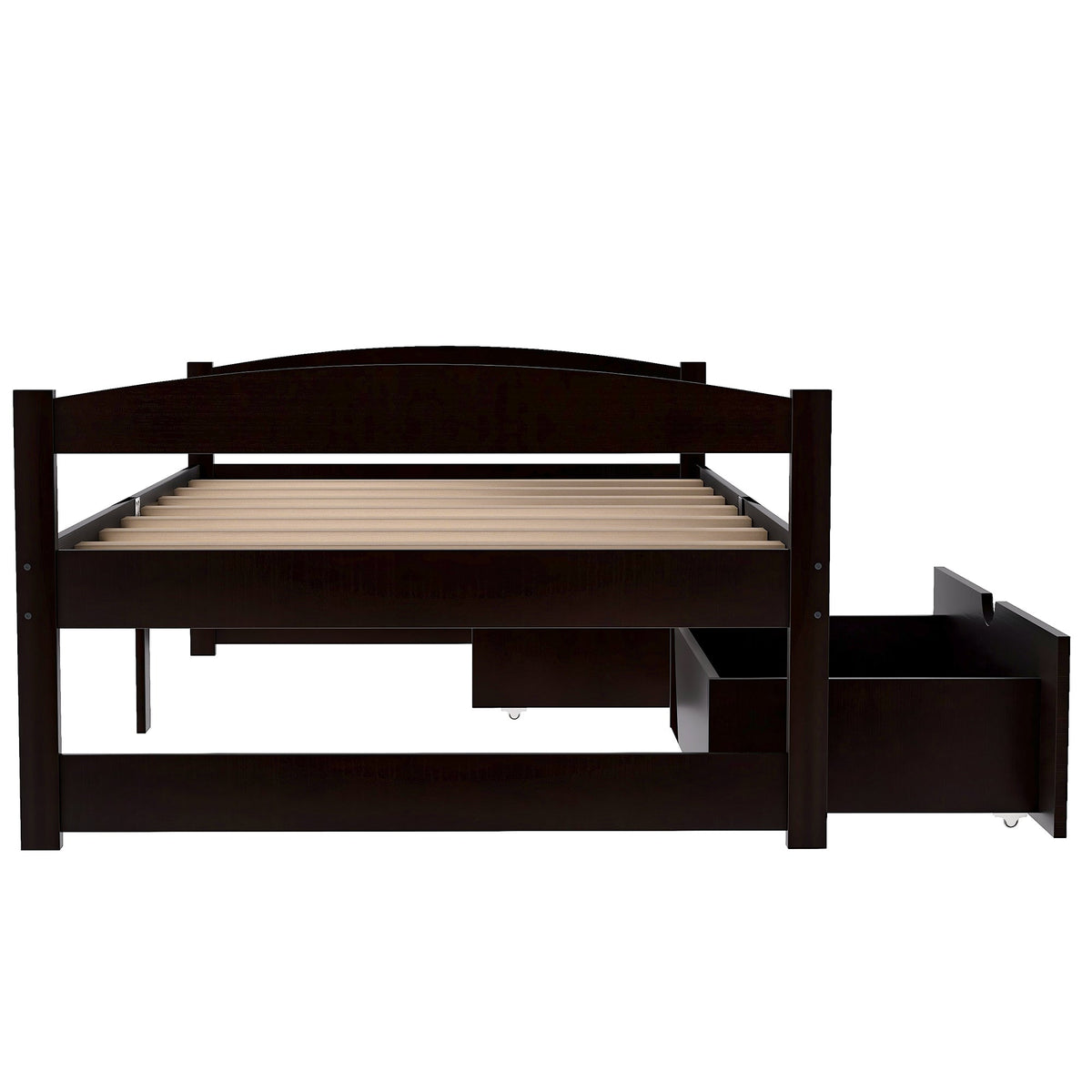Twin Platform Bed with Drawers, Espresso Wood Frame