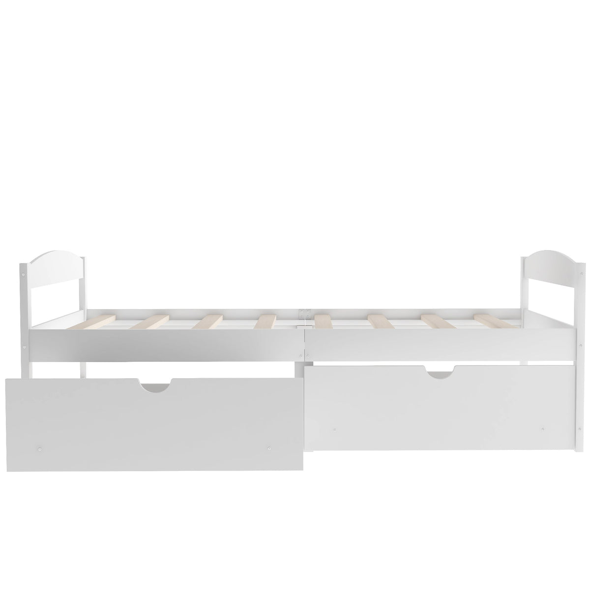 Twin Platform Bed with Drawers, White Wood Frame