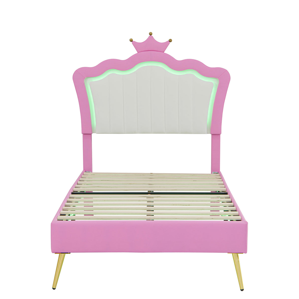 Princess Twin Bed Frame with Crown Headboard and LED Glow