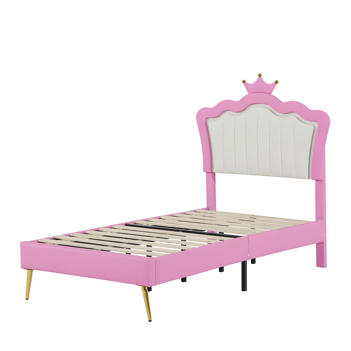 Princess Twin Bed Frame with Crown Headboard and LED Glow