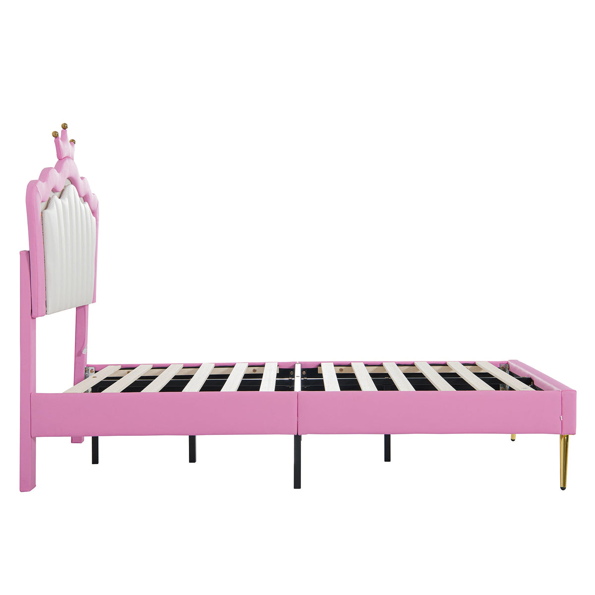 Princess Twin Bed Frame with Crown Headboard and LED Glow