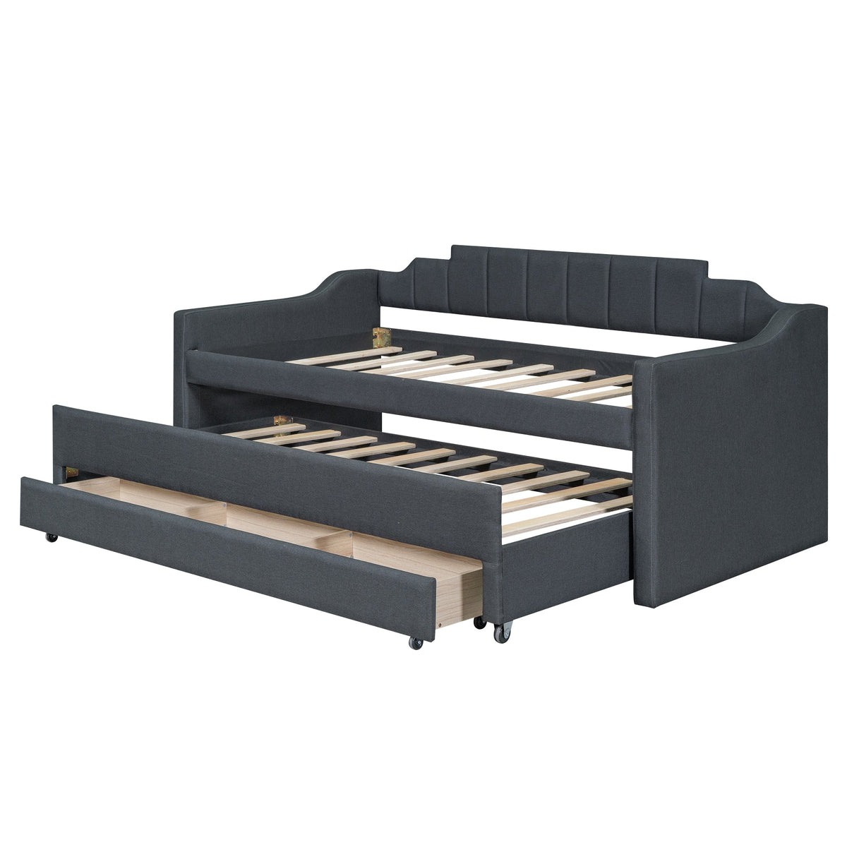 Twin Daybed with Trundle and Storage Drawers, Grey