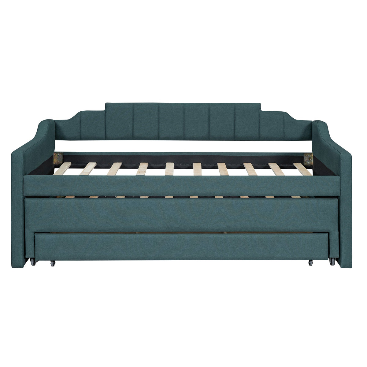 Twin Daybed with Trundle, Upholstered Teal Guest Bed