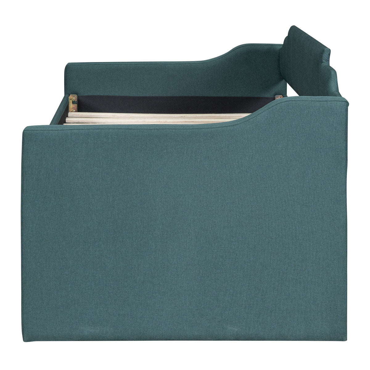 Twin Daybed with Trundle, Upholstered Teal Guest Bed