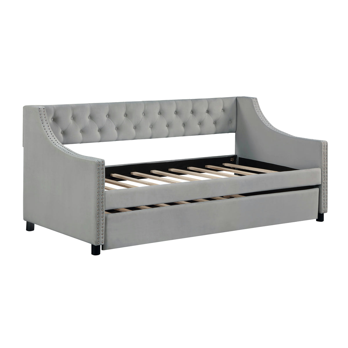 Tufted Velvet Twin Daybed with Trundle Bed Frame