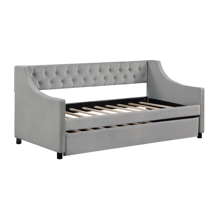 Tufted Velvet Twin Daybed with Trundle Bed Frame