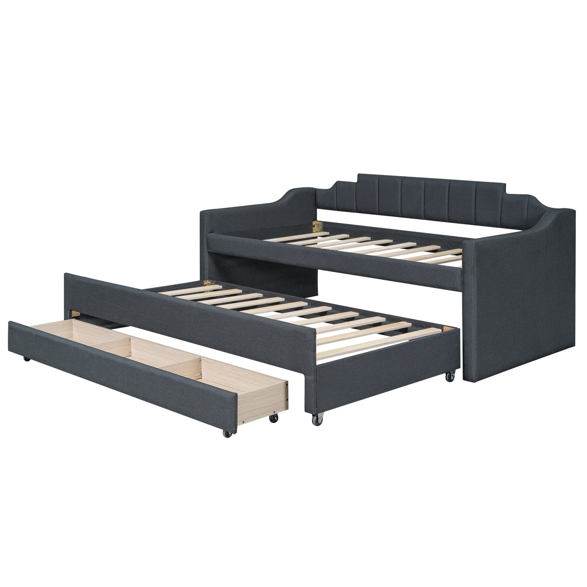 Twin Daybed with Trundle and Storage Drawers, Grey