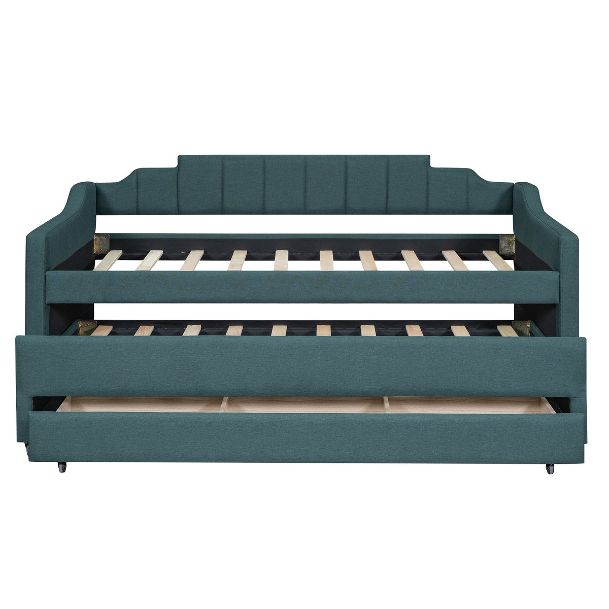 Twin Daybed with Trundle, Upholstered Teal Guest Bed