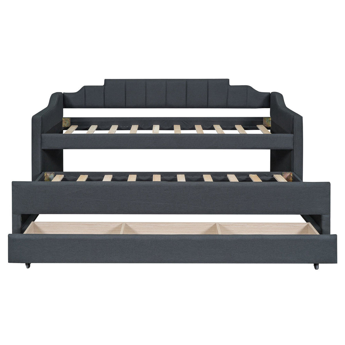Twin Daybed with Trundle and Storage Drawers, Grey